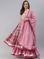 Women's Pink Regular Gotta Patti Pure Cotton Kurta with Sharara & Dupatta