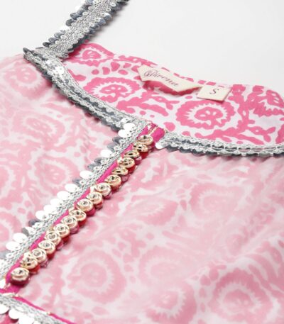 Women's Pink Regular Gotta Patti Pure Cotton Kurta with Sharara & Dupatta_1