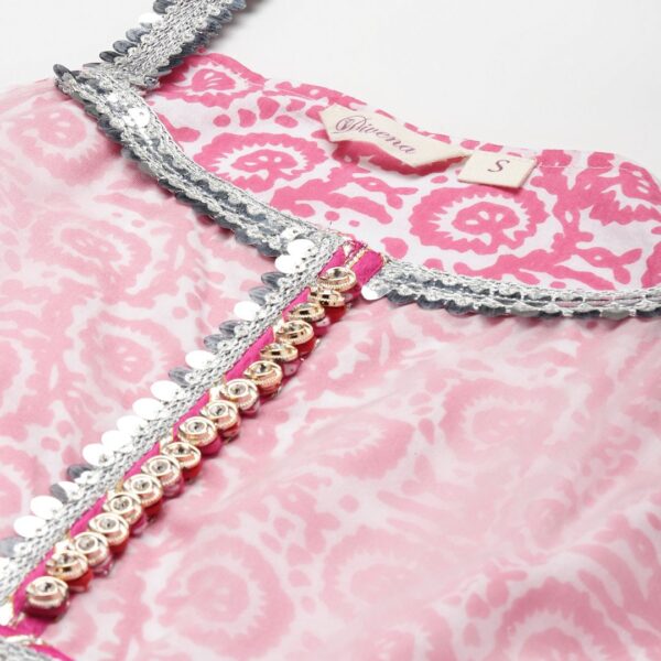 Women's Pink Regular Gotta Patti Pure Cotton Kurta with Sharara & Dupatta_1