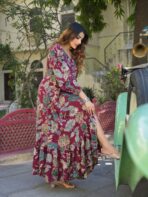 Printed Puff Sleeve Fit & Flare Maxi Dress - Image 2