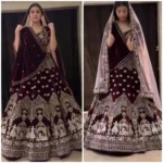 Wedding Special Velvet 4 Meter Flare Coding Sequins work Lehenga with Cancan & Canvas Patta