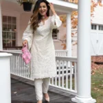 COTTON CHIKANKARI KURTI WITH PENT SET