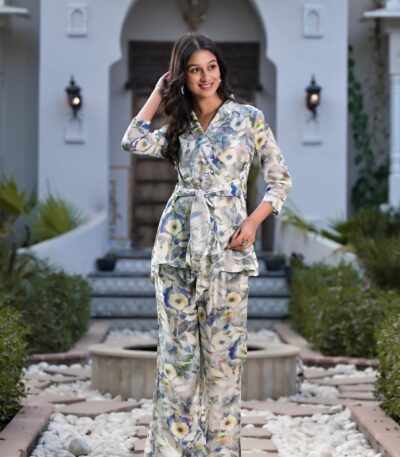 Pure Silk Printed Top & Trousers