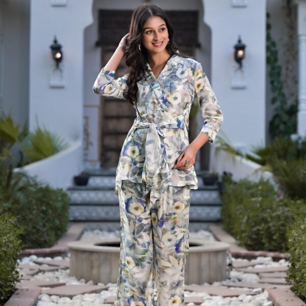 Pure Silk Printed Top & Trousers