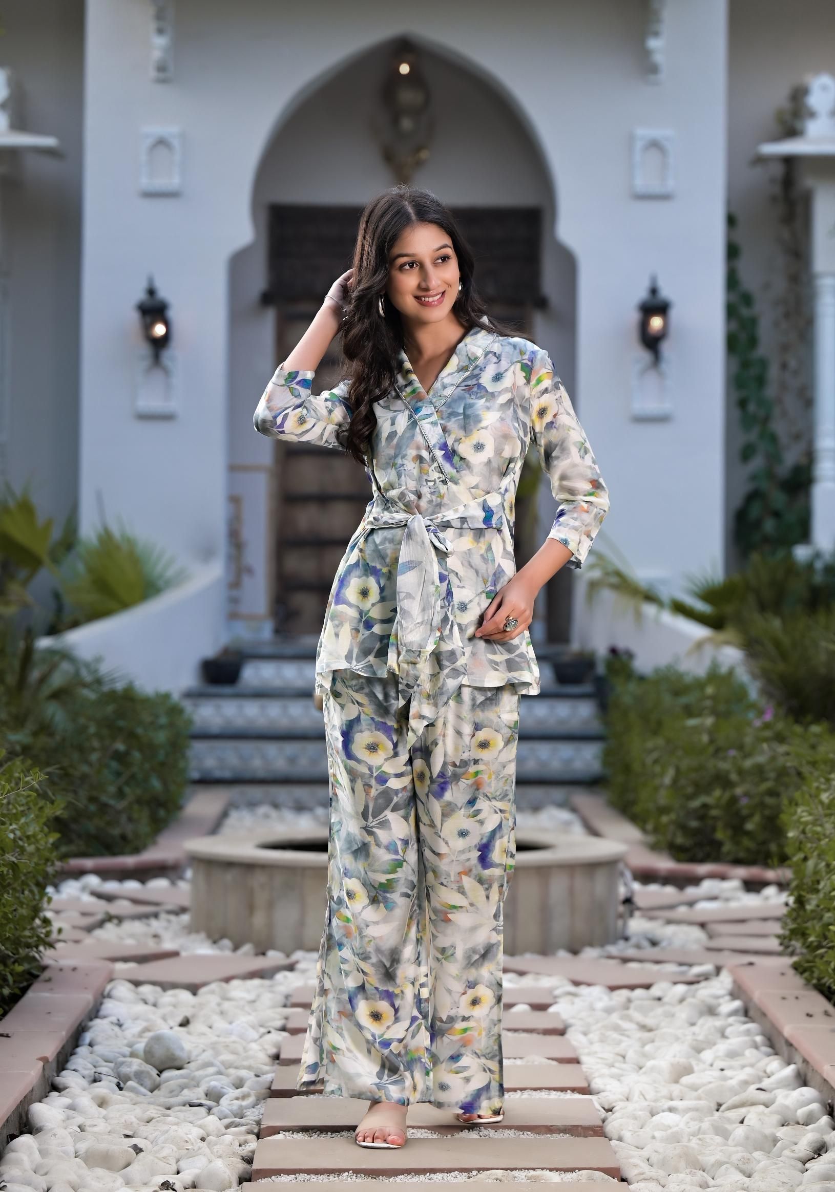 Pure Silk Printed Top & Trousers