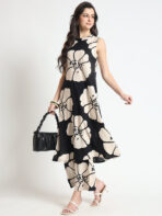 Tredific Black Floral Print Rayon Sleeveless Co-ord Set