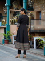 Divena Black Paisley Print Cotton Anarkali Kurta Sets With Dupatta - Image 4