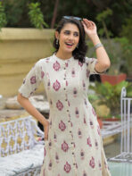 Off White Cotton Printed Kurta Pant Set - Image 10