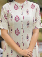 Off White Cotton Printed Kurta Pant Set - Image 6