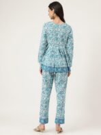 White Floral Printed Cotton Peplum Top Pant Co-ords Sets - Image 8