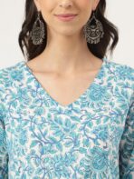 White Floral Printed Cotton Peplum Top Pant Co-ords Sets - Image 5