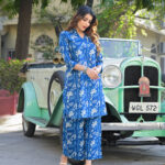 Blue Floral Print Cotton Fabric Kurta with Pant