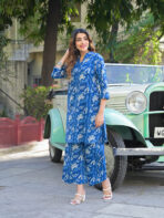 Blue Floral Print Cotton Fabric Kurta with Pant - Image 13