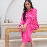 Women Pink Striped Shirt With Trousers Co-Ords Set