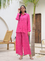 Women Pink Striped Shirt With Trousers Co-Ords Set - Image 10