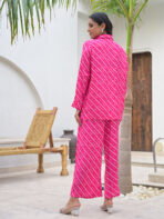 Women Pink Striped Shirt With Trousers Co-Ords Set - Image 12