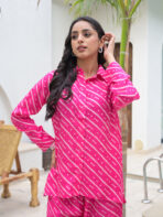 Women Pink Striped Shirt With Trousers Co-Ords Set - Image 8