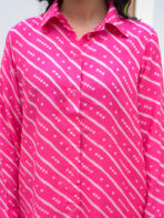 Women Pink Striped Shirt With Trousers Co-Ords Set - Image 9