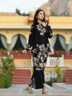 Black Hand Painted Women Muslin Co-ord Set - Image 2